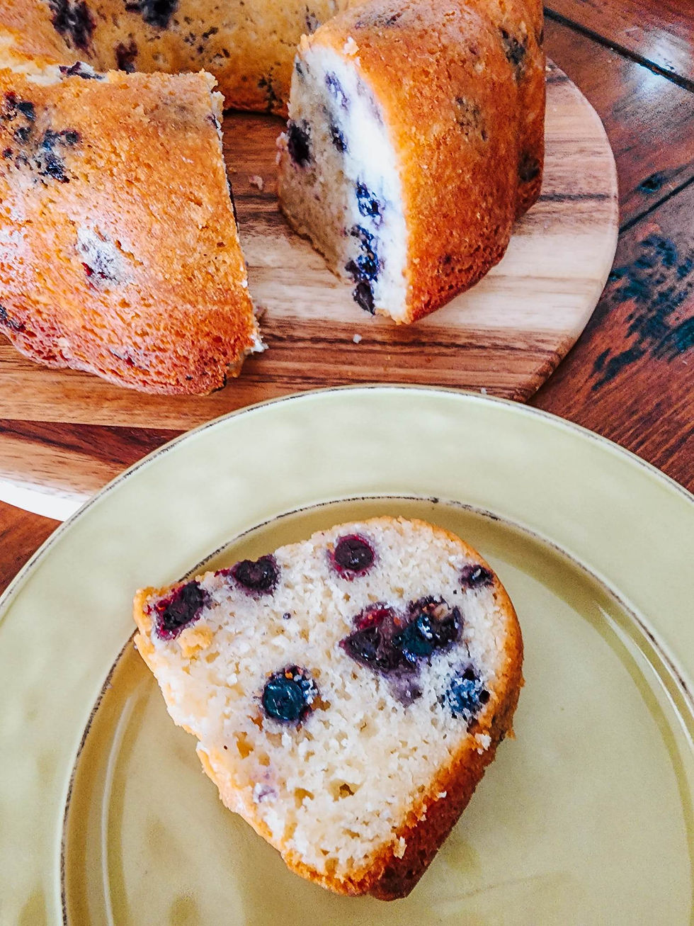 Delicious, moist, lemony, blueberry cake.