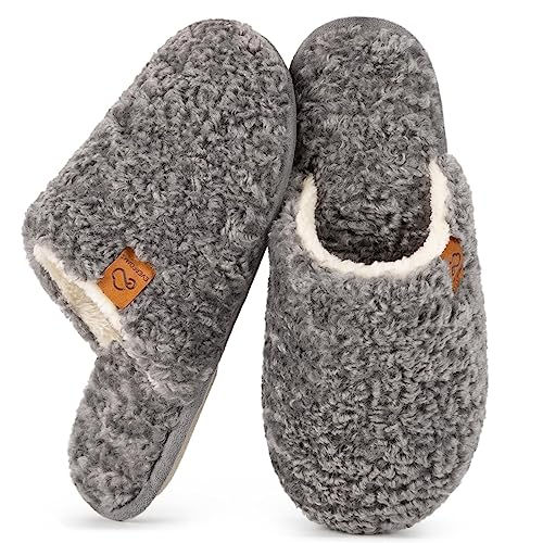 grey fuzzy slippers