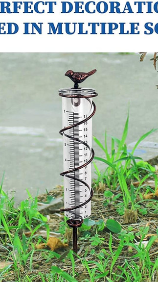 Rain gauge with cast iron bird.