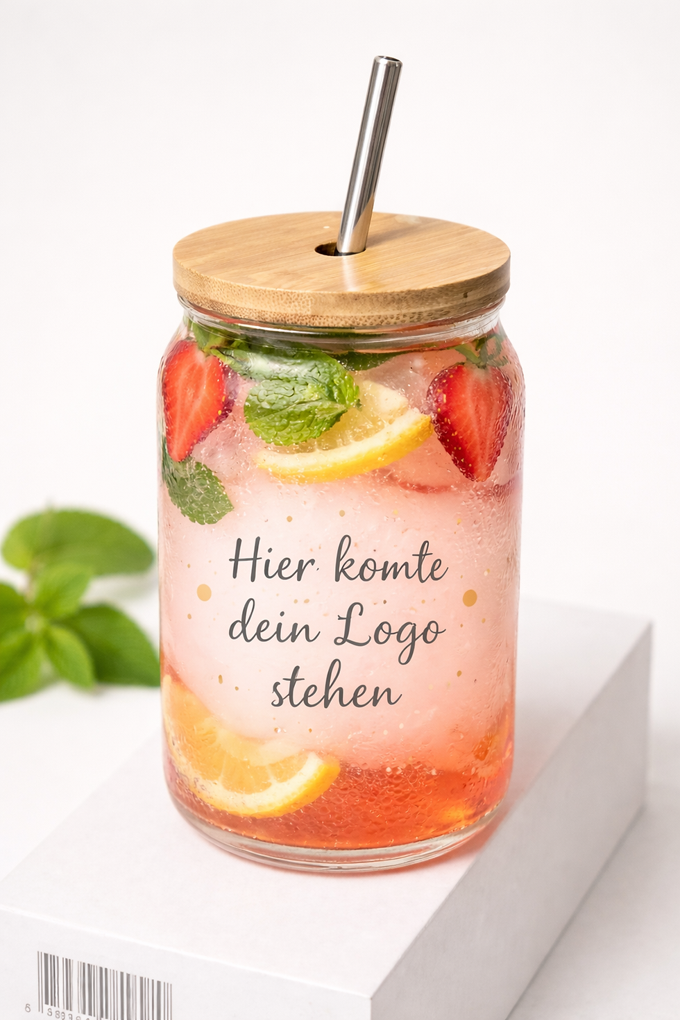 Miniatura: Getränkeglas mit Trinkhalm satiniert