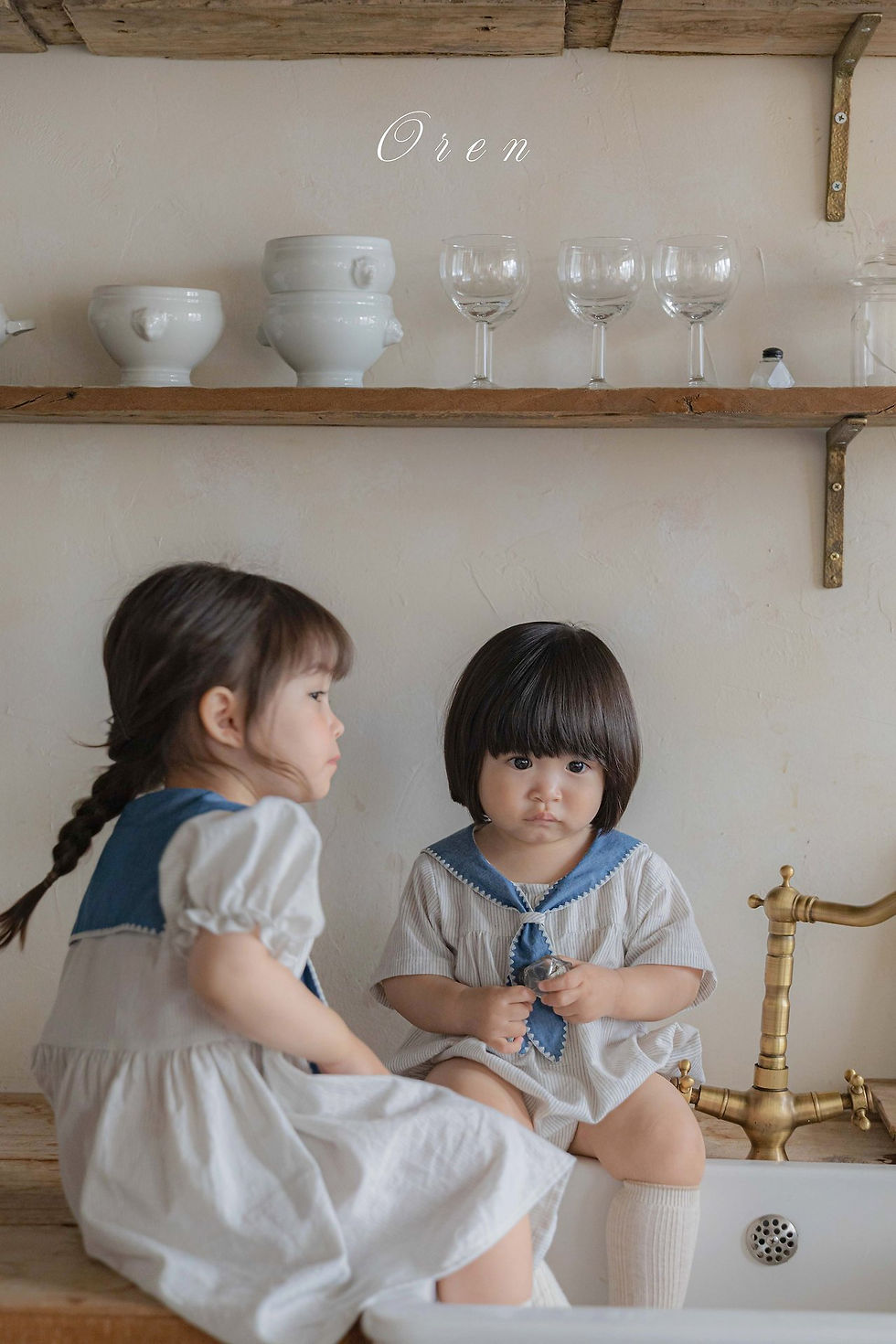 縮圖：法式學院風牛仔風澎澎袖包屁衣