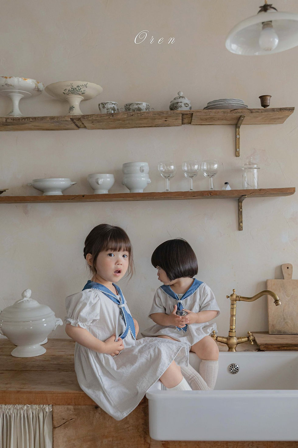 縮圖：法式學院風牛仔風澎澎袖洋裝
