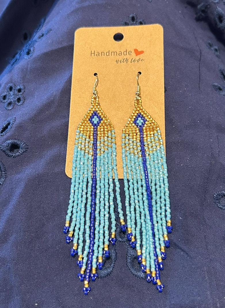 Gold and blue arrow earrings