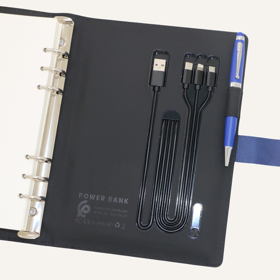 Miniature : Coffret Notebook avec Powerbank Sans Fil 8000 mAh en Similicuir