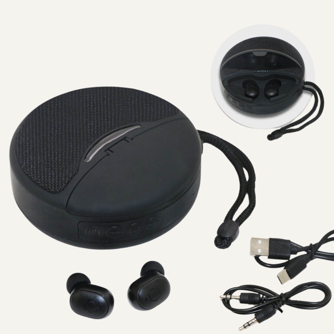 Coffret Publicitaire Technologique avec Haut-parleur Sans Fil et Earbuds