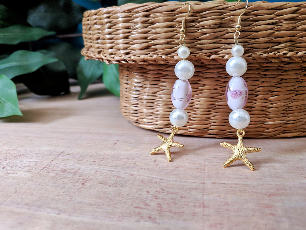 Repurposed Jewelry with pearls, glass beads and starfish