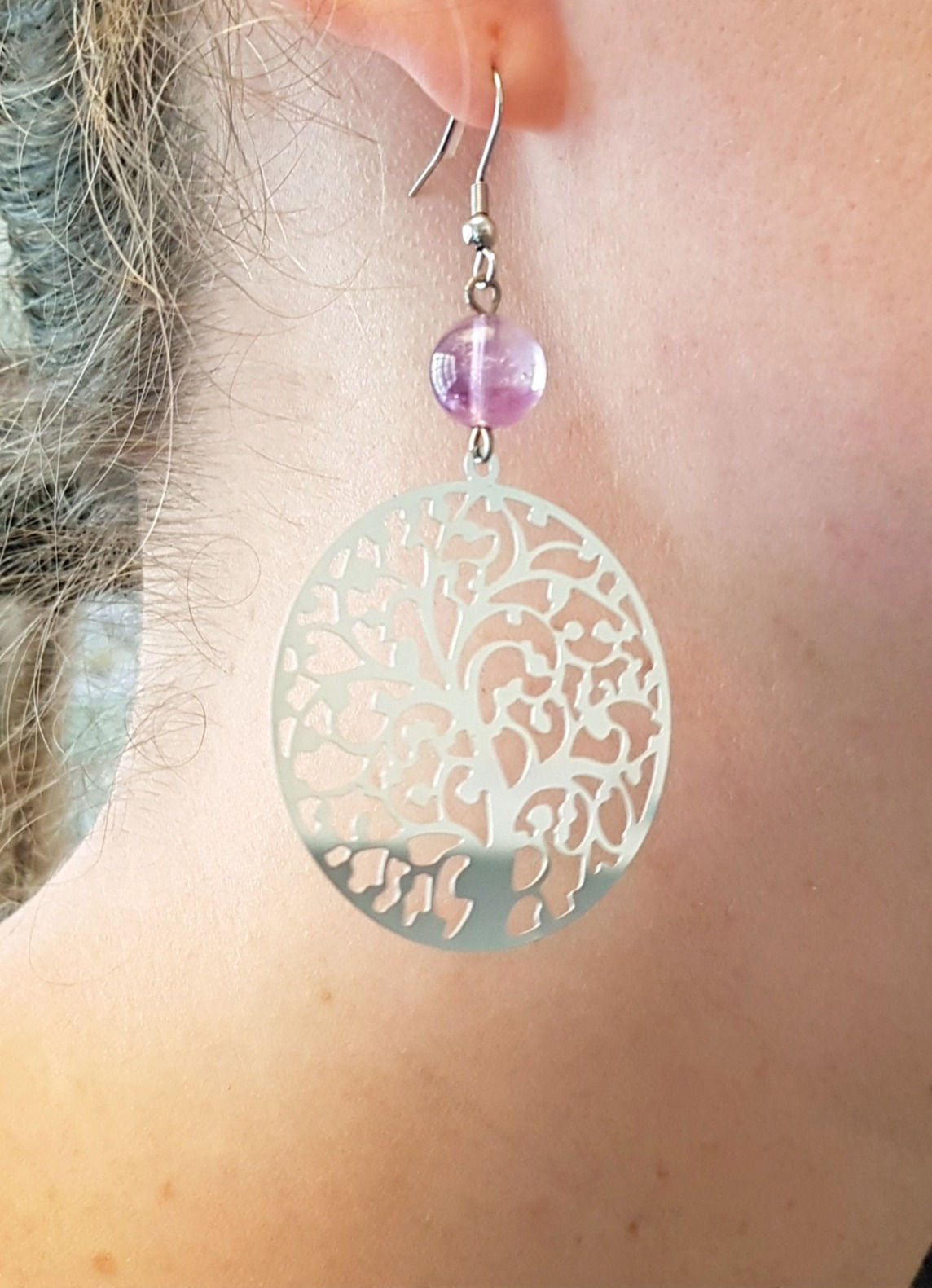 Boucles d'oreilles Améthyste - Arbre de vie