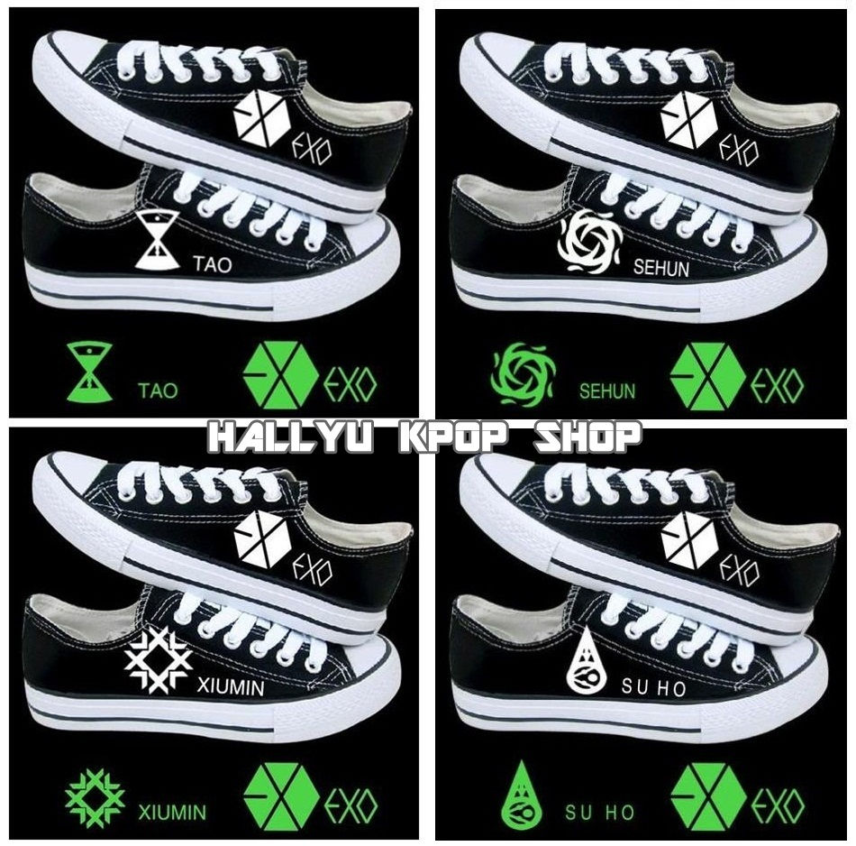 Thumbnail: EXO Black Mama Logo Canvas Glow in The Dark Shoes