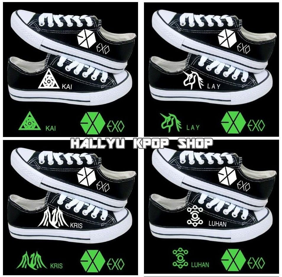 Thumbnail: EXO Black Mama Logo Canvas Glow in The Dark Shoes