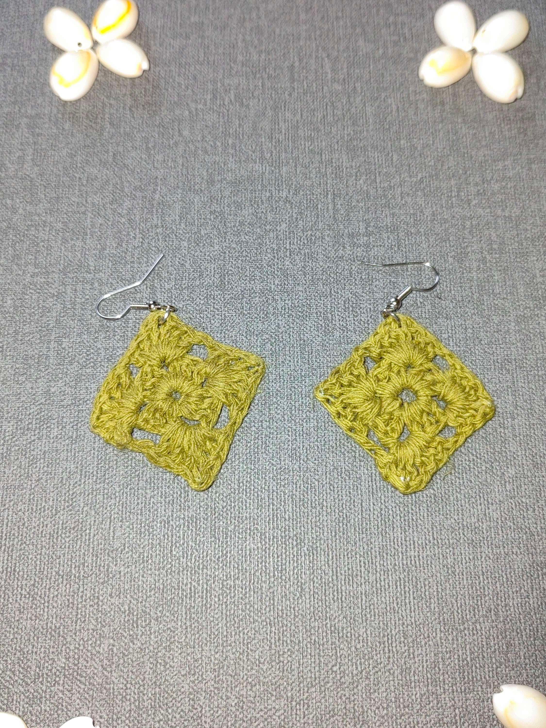 Earrings Crochet Green Army