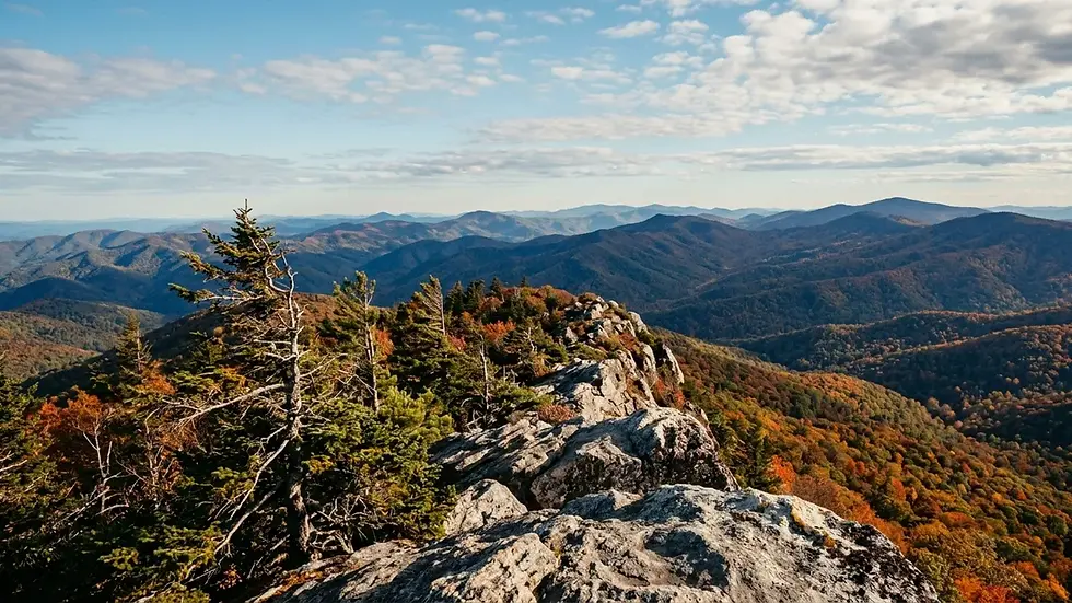 Sawnee Mountain trail summit view toward Blue Ridge Mountains North Georgia