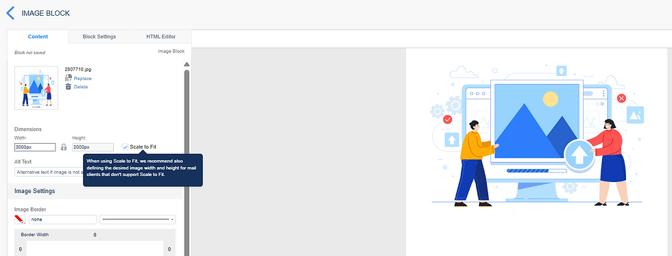 Dimensions: Upload retina images(scalable, so that it becomes easily responsive). Add alt text, readable by screen readers. Add image border and width.