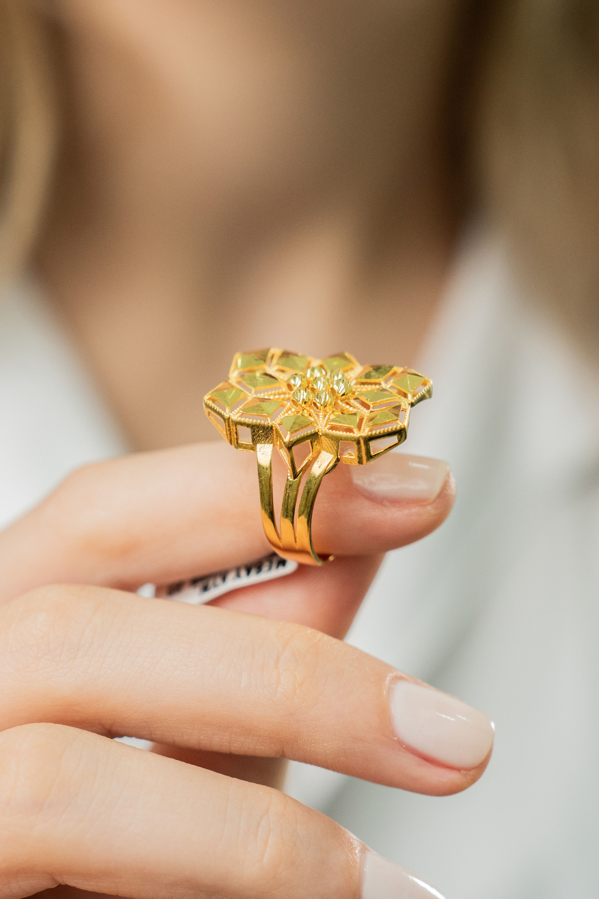 Altın 22 Ayar Görünümlü Tasarım Yüzük - 14 Ayar, 3,75 Gram