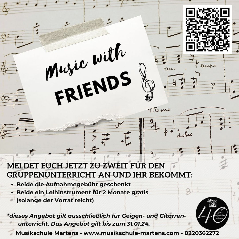 Notenblatt mit Notizzettel auf dem Music with Friends steht.