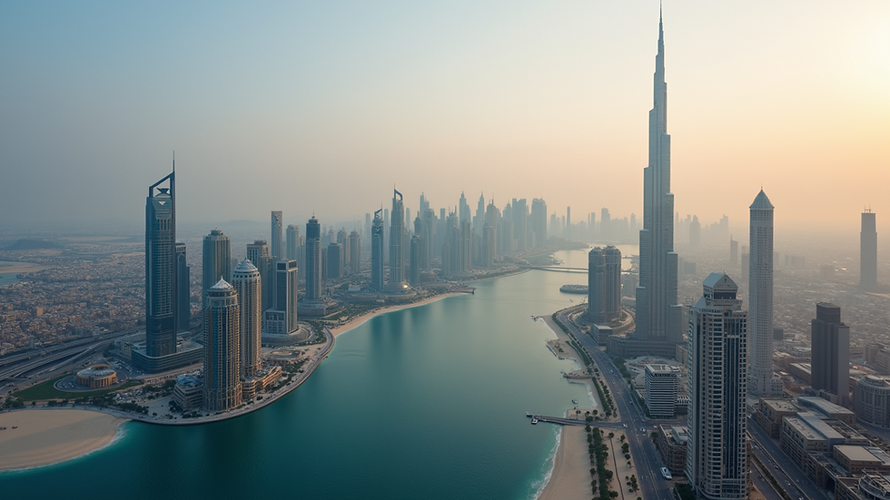 High angle view of the iconic skyline of Dubai
