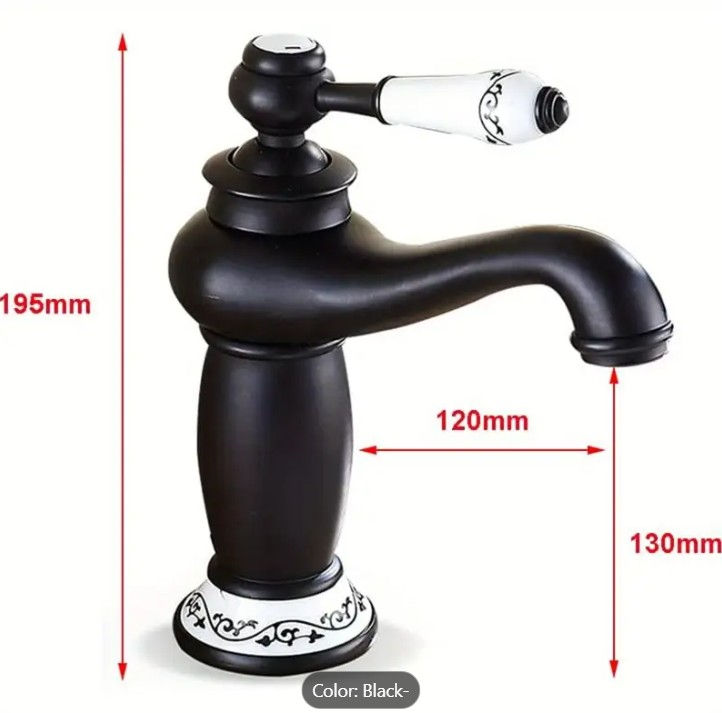 Thumbnail: Antique Black Basin Faucet – Solid Brass Vintage Tap with Ceramic Handle (Hot &