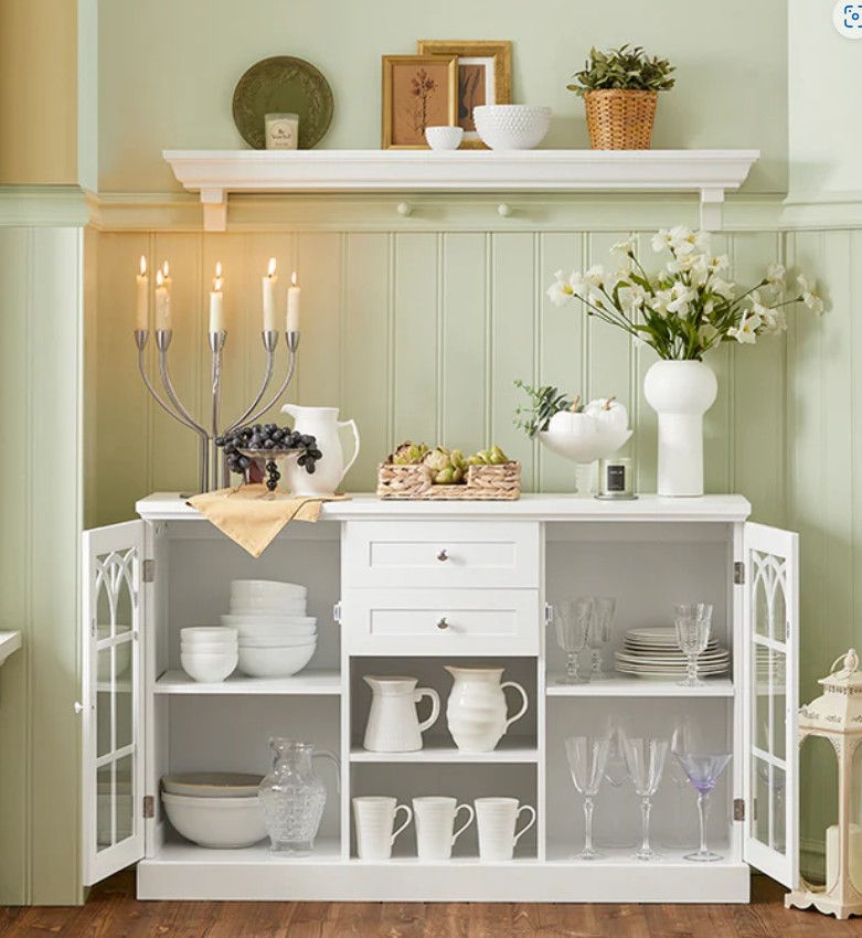 Thumbnail: White Sideboard Cabinet with Glass Doors Storage Cabinet for Kitchen Dining Room