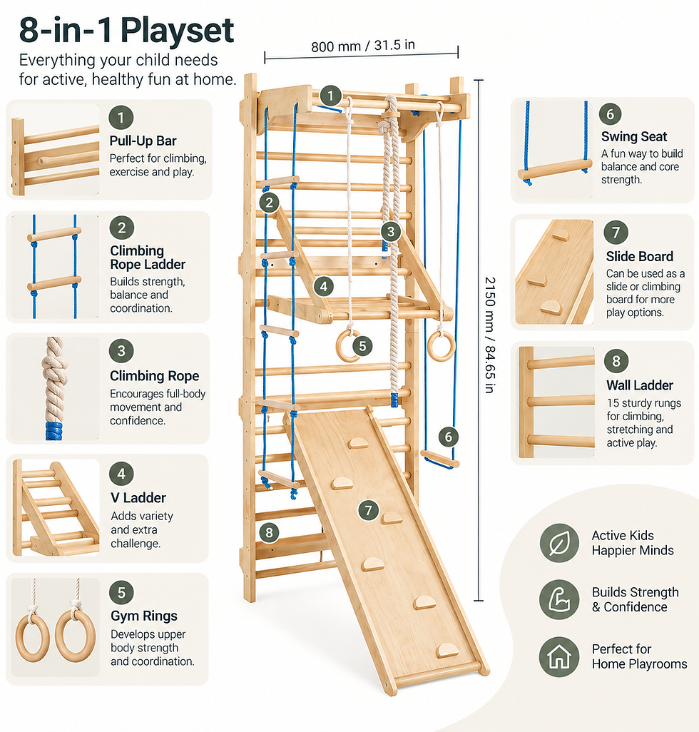 Thumbnail: 8-in-1 Wooden Swedish  Ladder Wall Gym for Kids