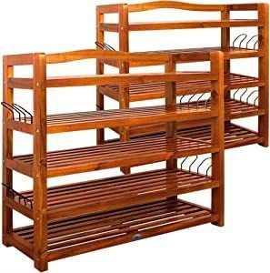 SET OF TWO Shoe Storage Shoe Rack high-quality acacia wood