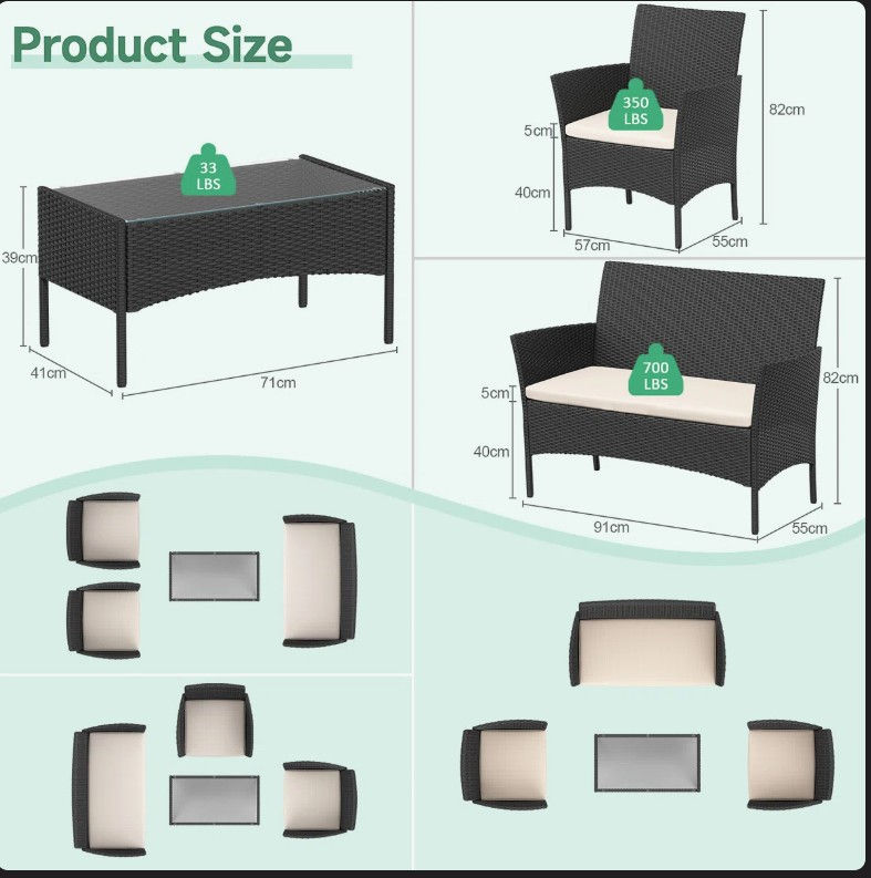 Thumbnail: Rattan Garden Furniture Set – 4 Piece