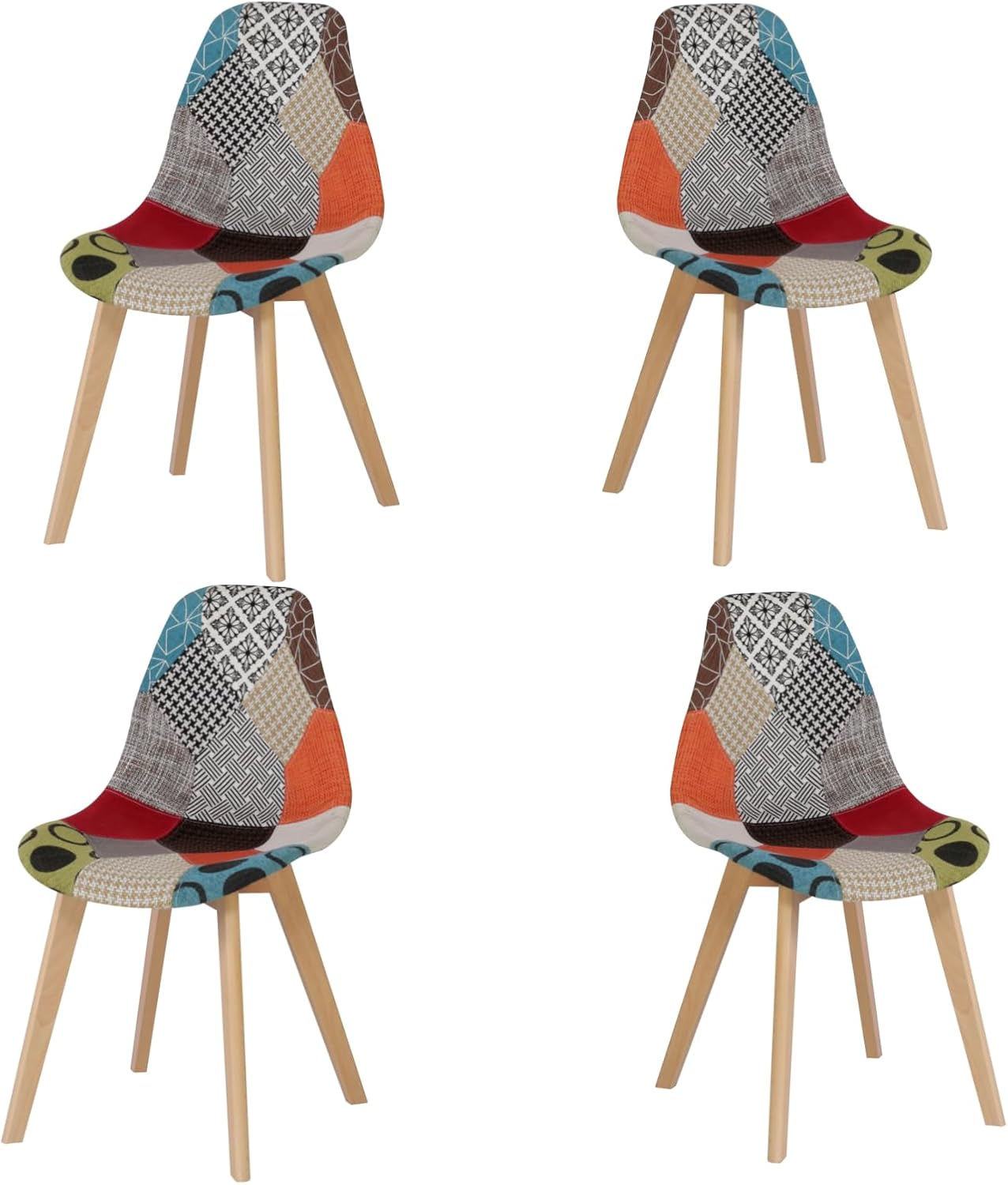 Set of 4 Patchwork Dining Chairs – Scandinavian Style, Solid Wood Legs
