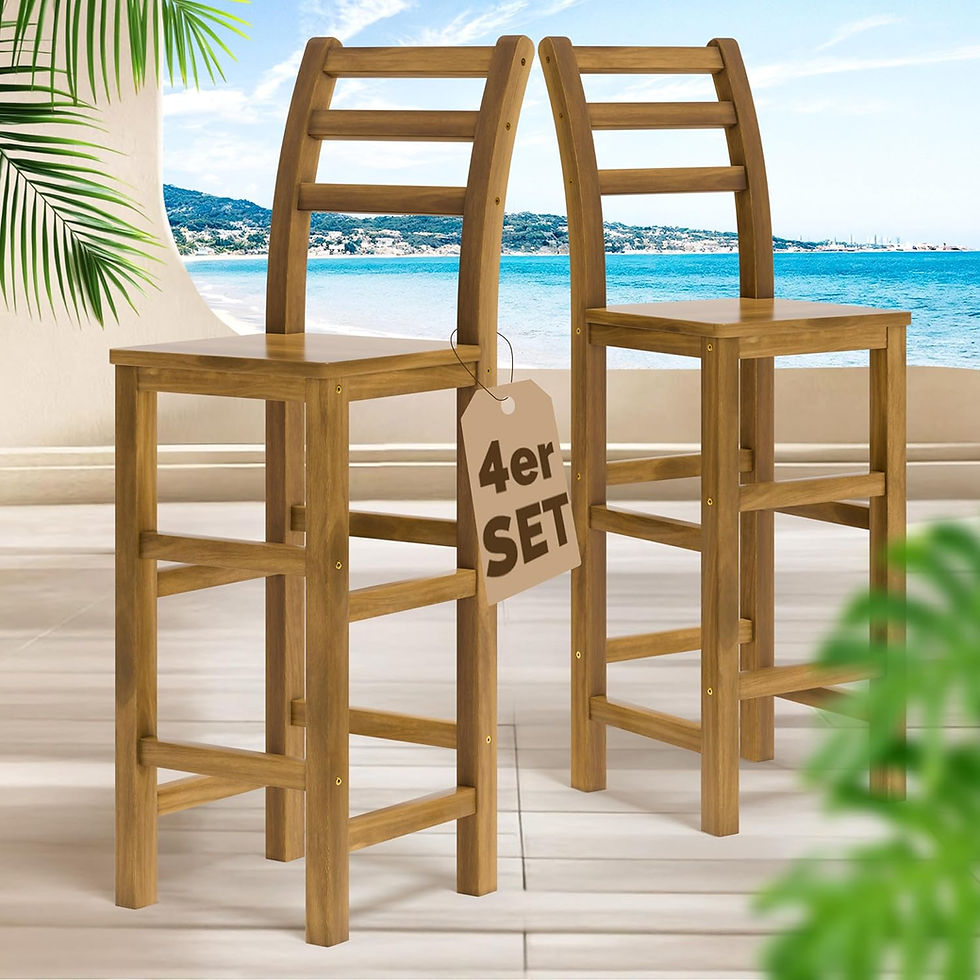 Thumbnail: Set of 4 Bar Stools with Backrest Solid Acacia Wood