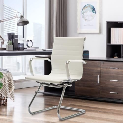 Thumbnail: Set of 2 Cantilever PU Leather Visitor Chair with Chrome Frame