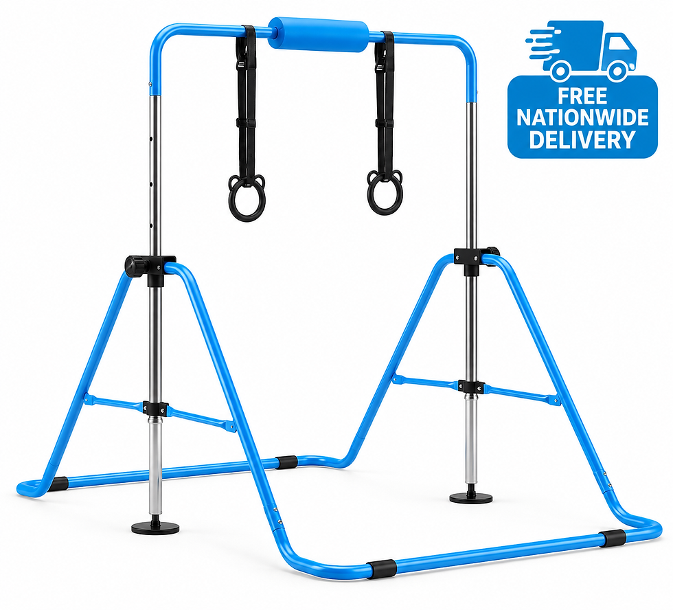 Thumbnail: Kids Gymnastics Bar with Rings – Adjustable Height Foldable Training Bar