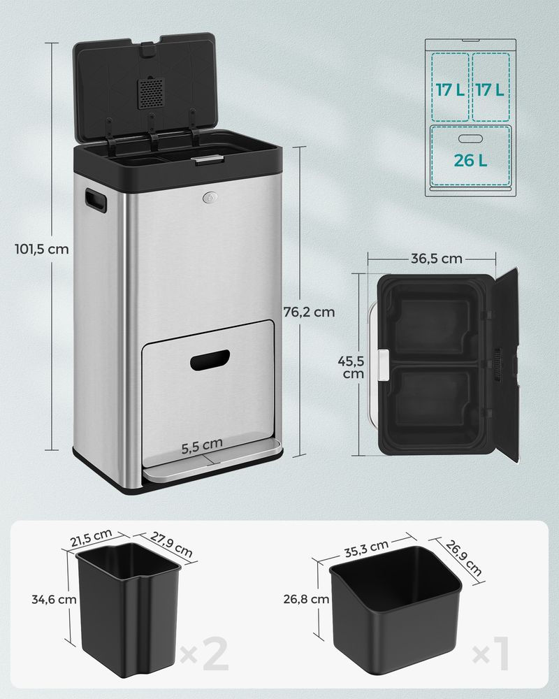 Thumbnail: Trash Can  Bin Kitchen with Pedal and 3 Compartments