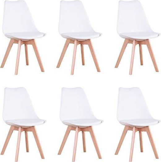Thumbnail: Set of 6 Dining Chairs, Padded Chairs with Solid Beech Wood Legs