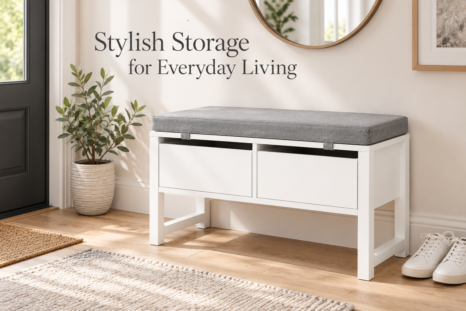 Shoe Storage Bench with Cushion and 2 Drawers