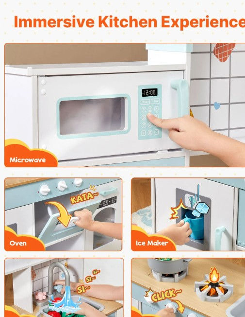 Thumbnail: Wooden Kids Play Kitchen with Lights and Sounds White