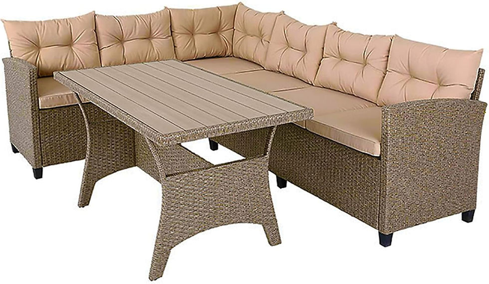 Thumbnail: Polyrattan Corner Lounge Set WPC Dining Table Corner Sofa 2 Garden Chairs Seat