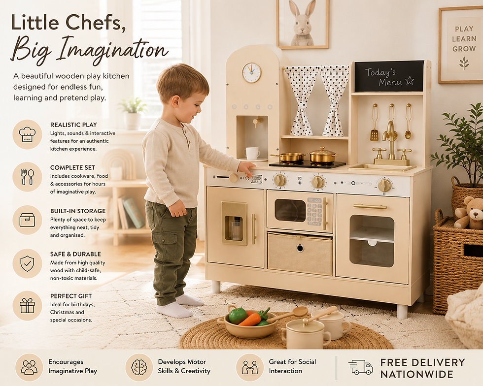 Thumbnail: Wooden Kids Play Kitchen with Lights and Sounds Cream