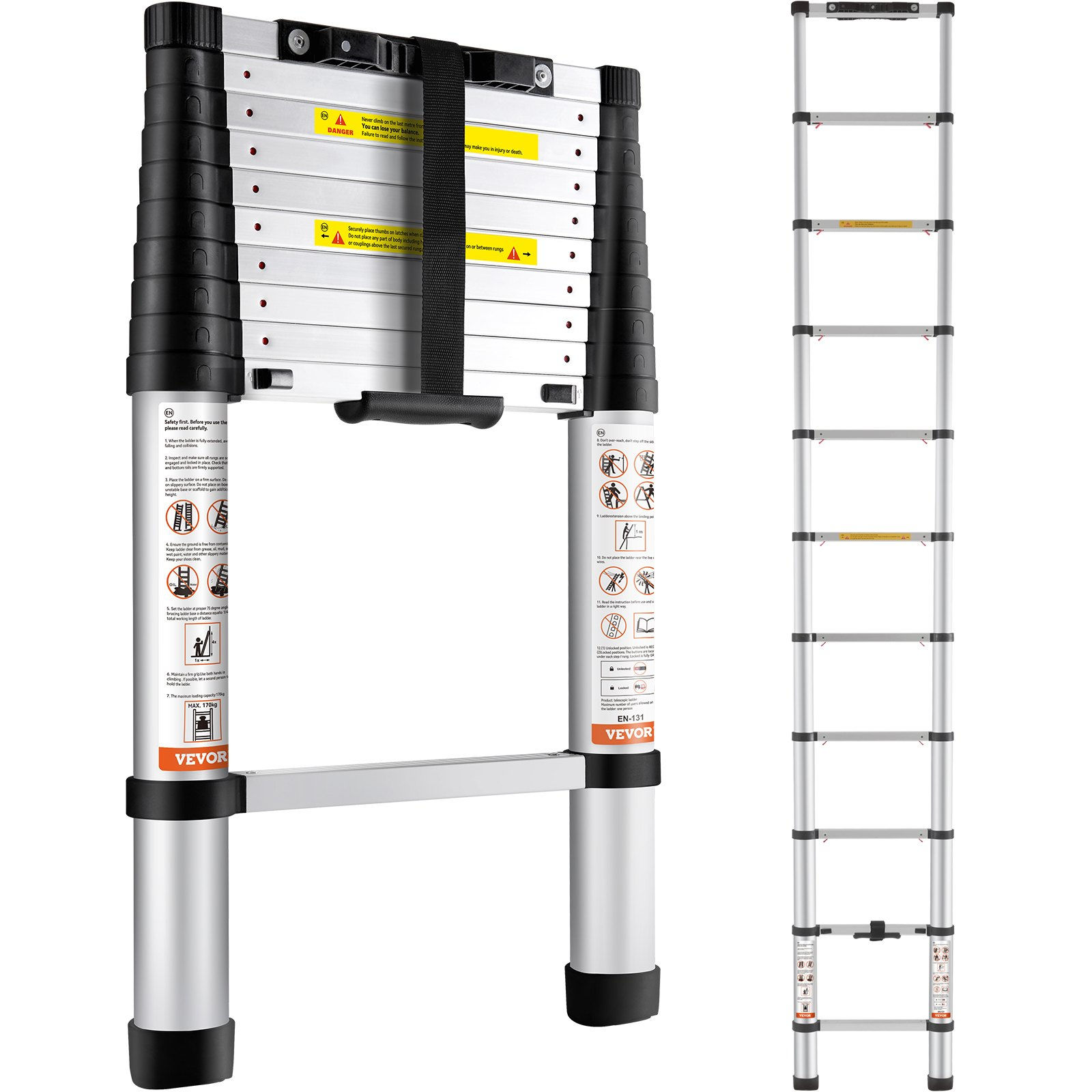Telescoping Ladder,  Aluminum One-button Retraction Collapsible Extensio