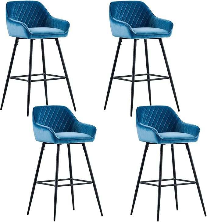 Thumbnail: Bar Stools Counter Stools Bistro Stools Set of 4 Velvet Padded