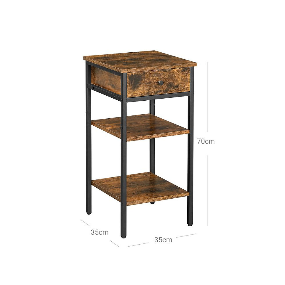Thumbnail: Set of 2 Vintage Brown & Black Bedside Tables with Drawer & Shelves