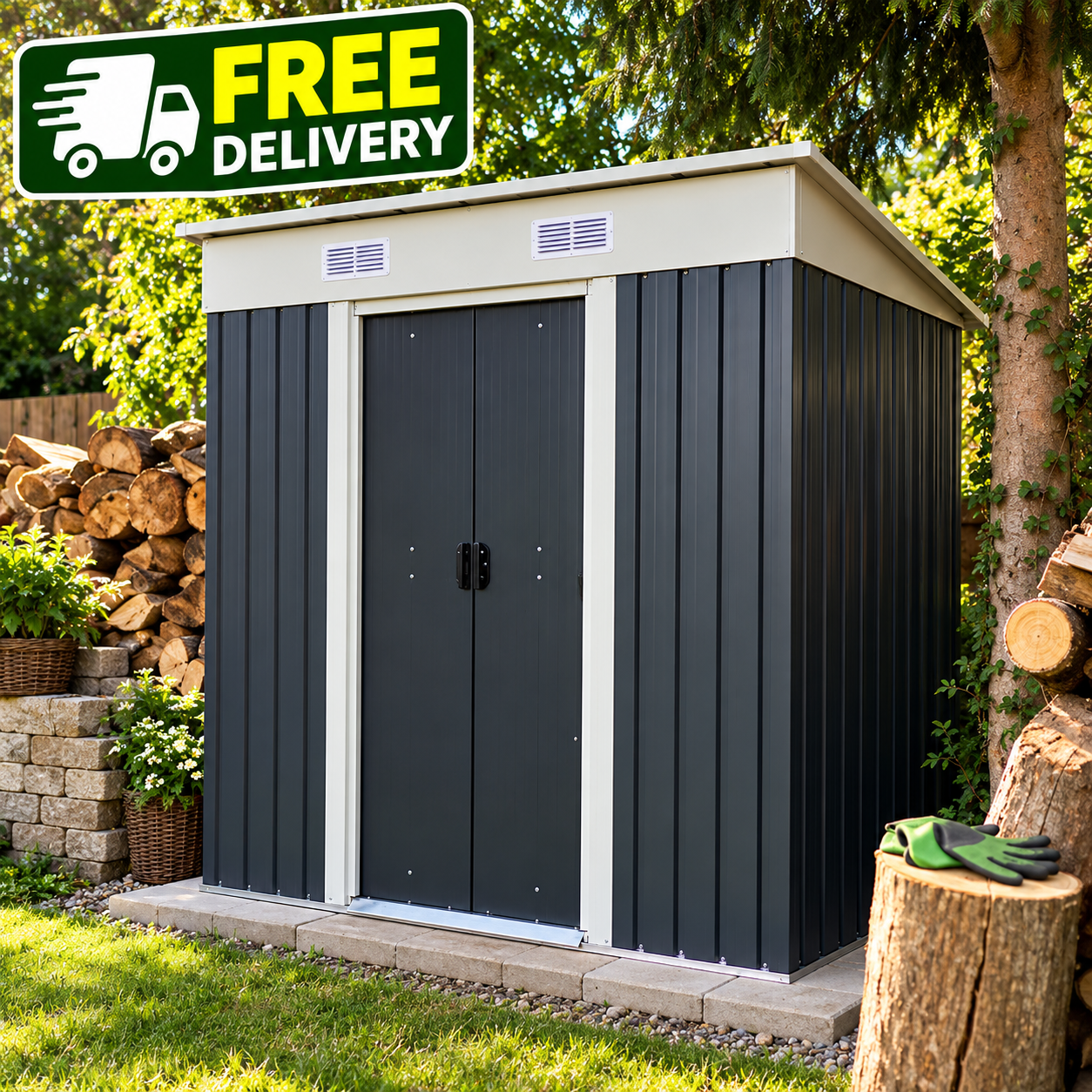 Garden shed, galvanised metal
