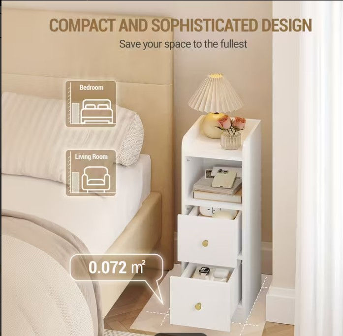 Thumbnail: Set of 2 White Bedside Tables  Adjustable Drawers | Modern Minimalist