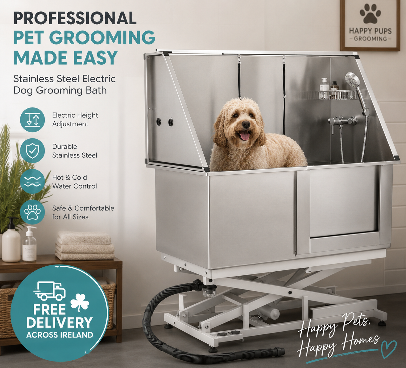 Stainless Steel Electric Dog Grooming Bath Height Adjustable Pet Wash Station wi