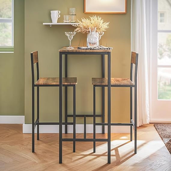 Thumbnail: Industrial Style Table and 2 Bar Chairs Set Bar Table + Bar Stools Standing Tab