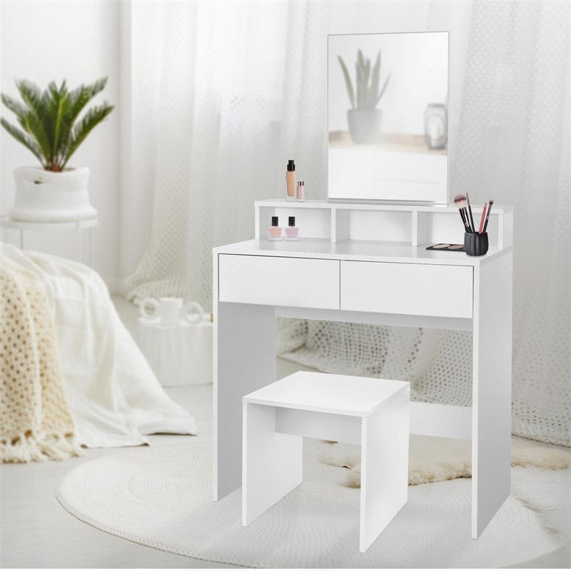 Dressing table with mirror 80x40x140 cm White incl. stool