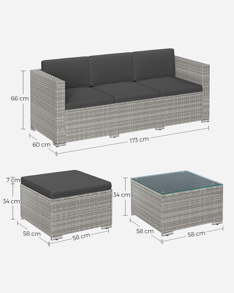 Thumbnail: PE polyrattan balcony furniture with cushions and glass table