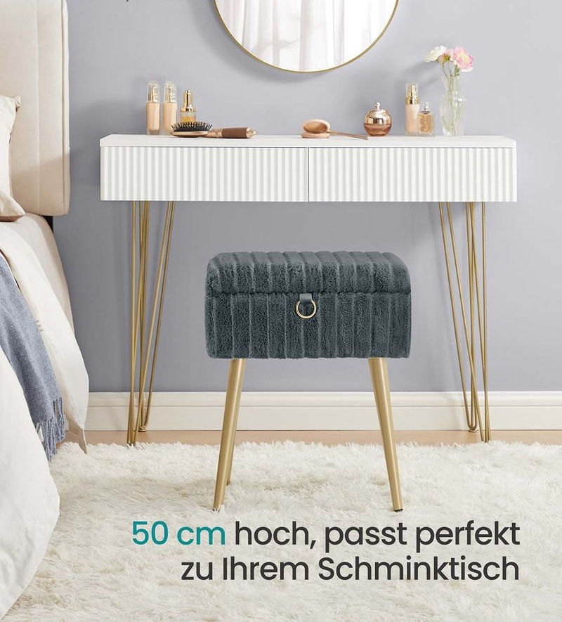 Thumbnail: Elegant Velvet Storage Stool with Gold Legs – White, Pink or Grey