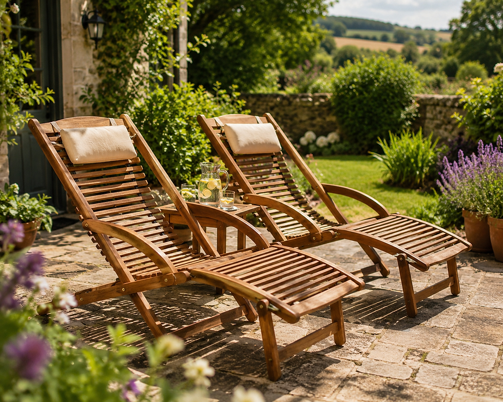 Thumbnail: Sun Lounger Foldable Weatherproof Wooden Footrest Cushion 160kg Load Capacity