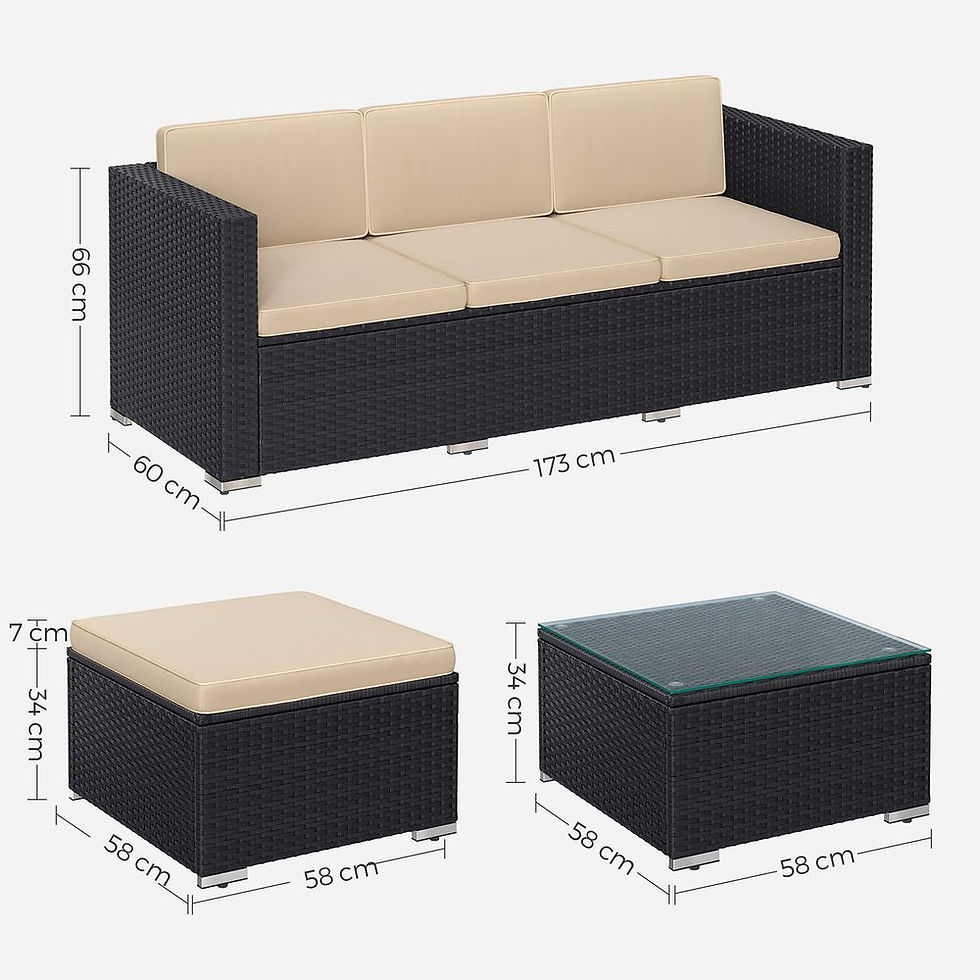 Thumbnail: PE polyrattan balcony furniture with cushions and glass table