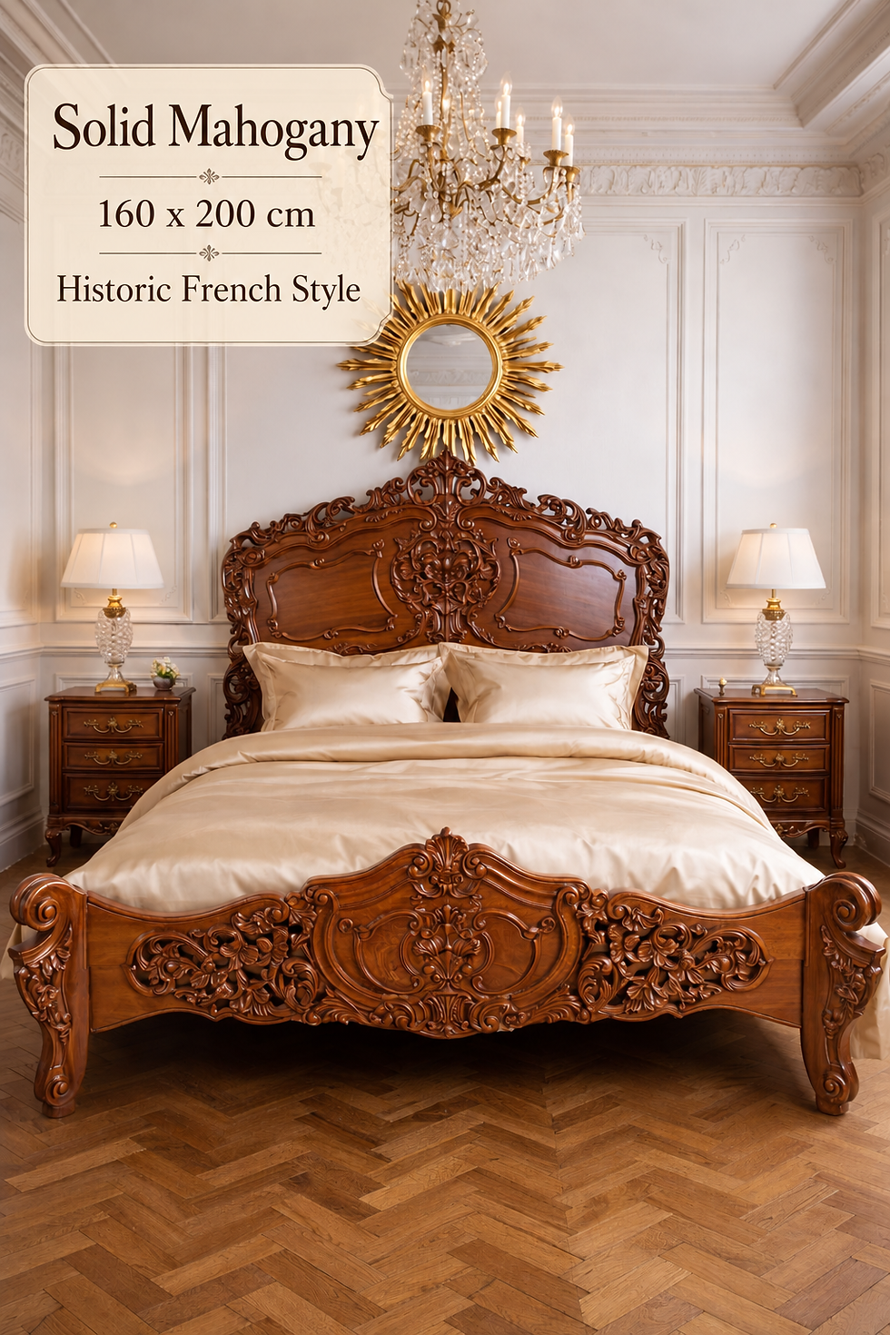 Thumbnail: Historic Four Poster Bed Sanssouci Palace Mahogany 160 x 200 cm