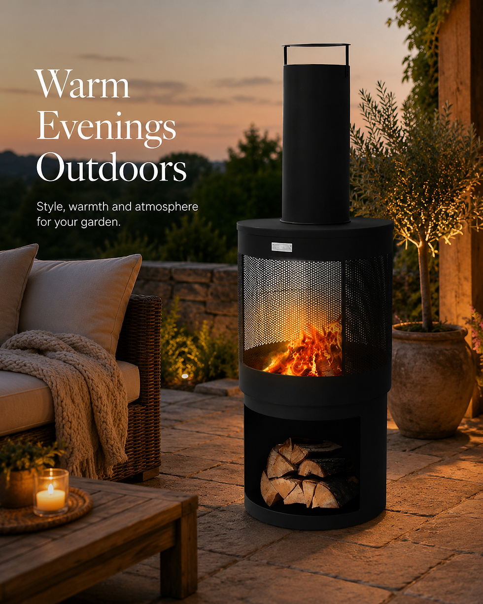 Thumbnail: Tall Outdoor Garden Fireplace with Chimney and Poker Black Steel