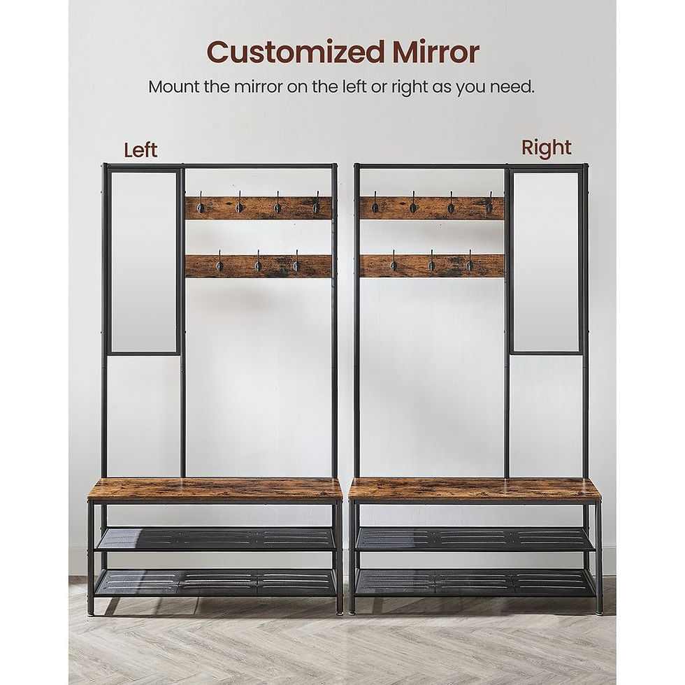 Thumbnail: Industrial Coat Rack with Mirror Shoe Bench Hallway Storage Unit Vintage Brown