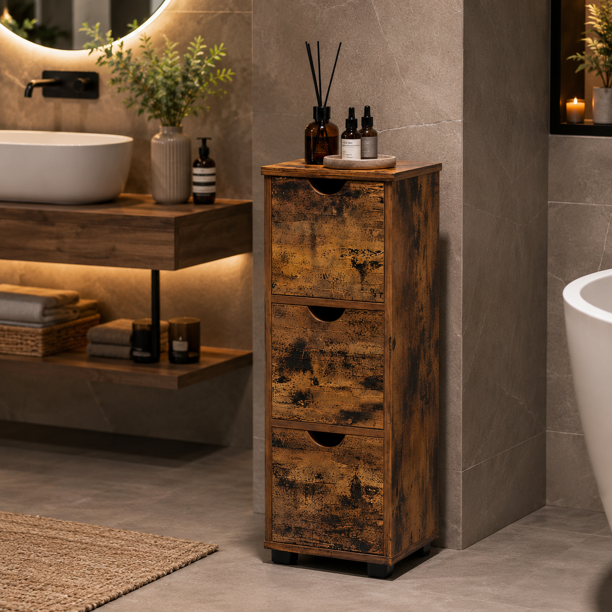 Bathroom Bedroom Cabinet drawers Rustic Brown